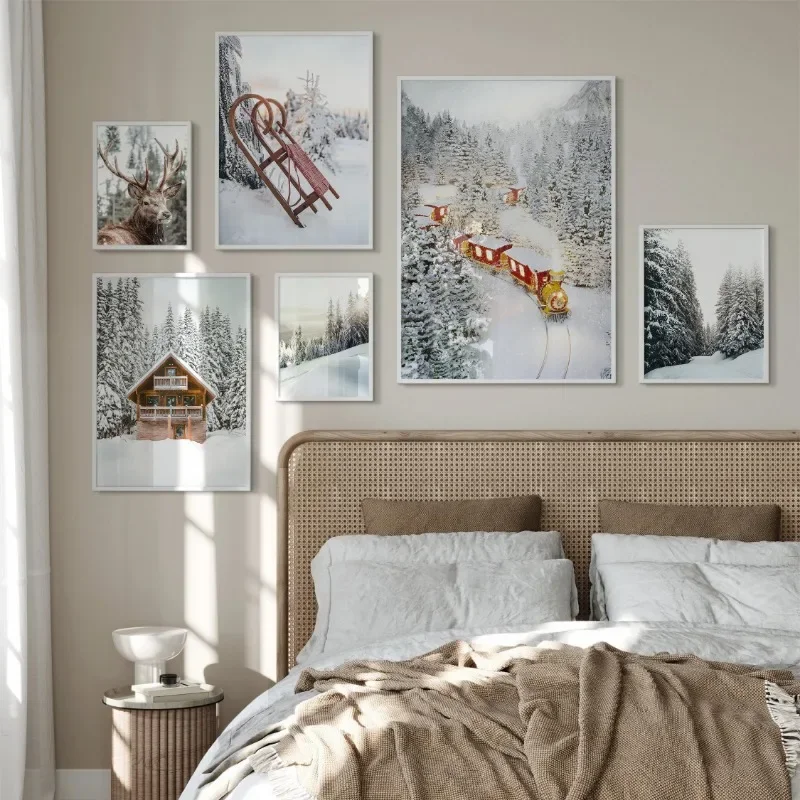 1pc frameless Canvas Painting Modern Winter Snowy Landscape Nordic Forest Christmas Posters and Prints Canvas Printing Wall Art