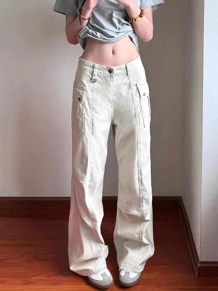 

Y2K Men and Women Work Pants Retro American Folded Design Loose Thin Straight Casual Long Trousers Summer High Street Vibe Wear