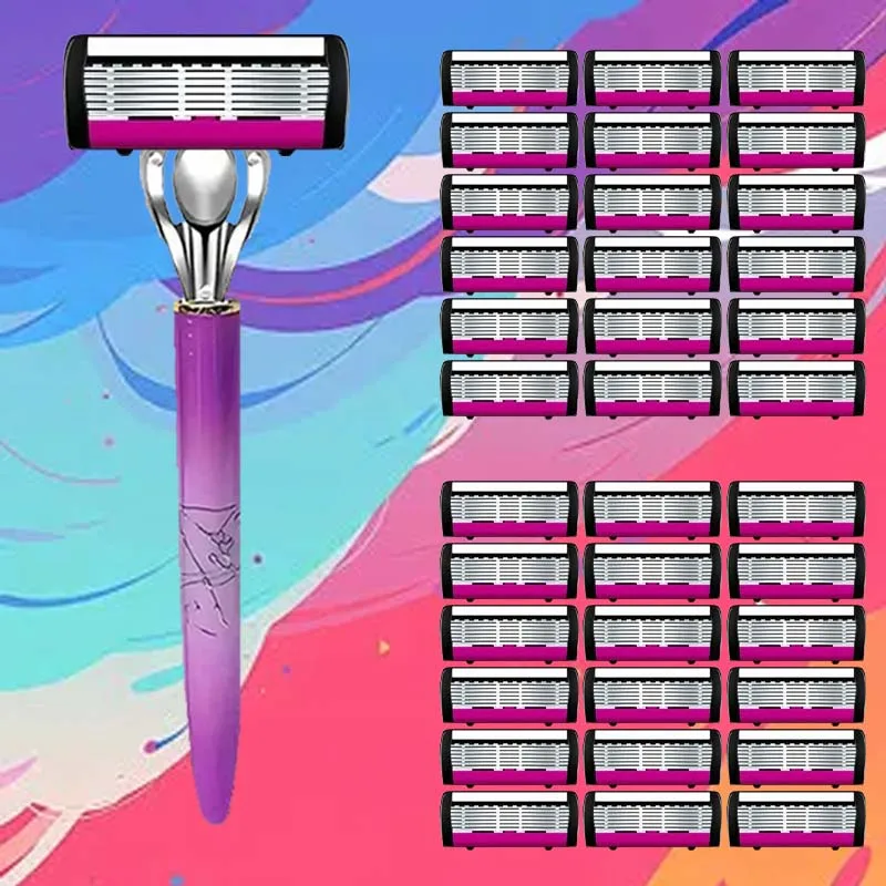 

Классическая женская бритва из нержавеющей стали, острые лезвия, легко чистится, удобная ручка, безмасляная для красоты.