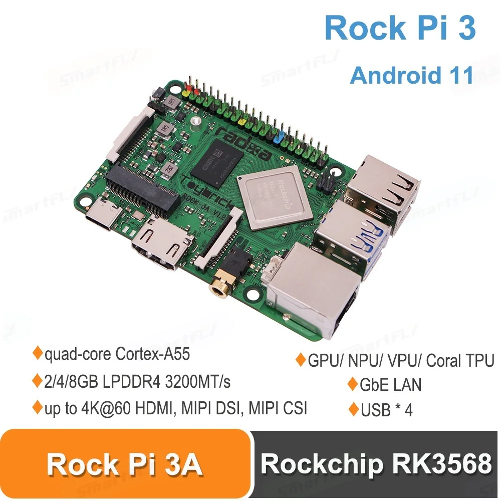 Go! ROCK PI 3A 2GB/4GB/8GB SBC Rockchip RK3568 Single Board Computer support Coral TPU Android11 AI Deep Learning