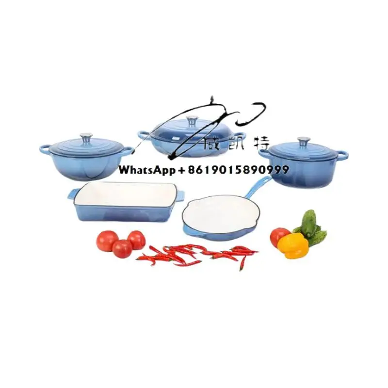 Home Kitchenware 5PCS Cast Iron Enamel Cooking Pot Set Non-Stick Cookware Luxury Cooking Pot Set for Home Use