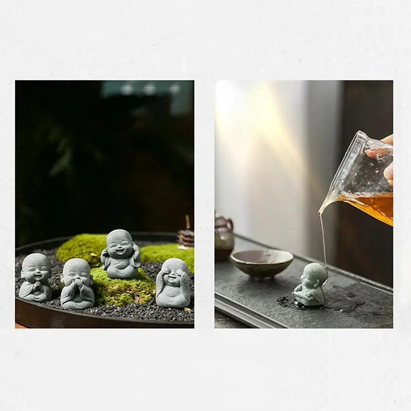 1/4Pcs Home Decor Cute Stone Little Monk Statues With Serene Zen Vibes Ornament For Meditation Space Desk Meaningful Gifts