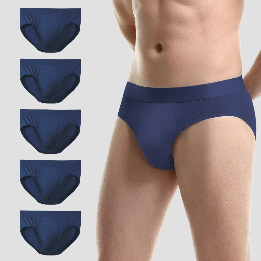 

5PC Ice silk underwear, men's triangular underpants with U-shaped slits, large space, antibacterial inner crotch,