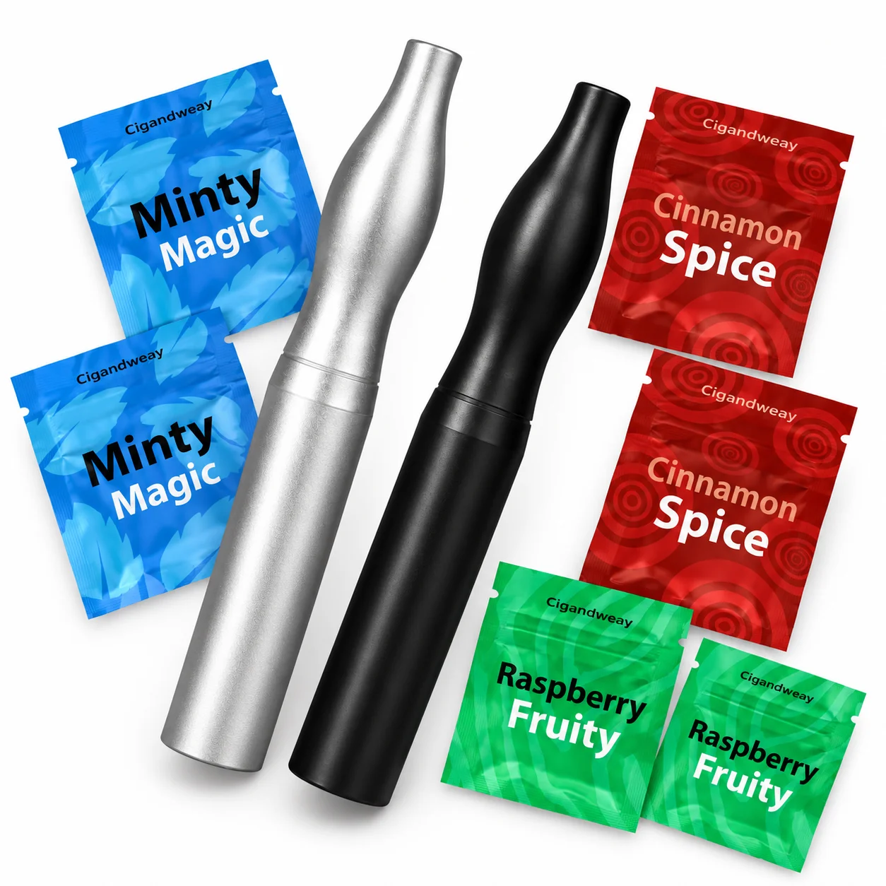2 Pack Nicotine-Free Aroma Inhaler Set with Black Silver Holders and 30 Mixed Refill Cores, Gift Diffuser Kit