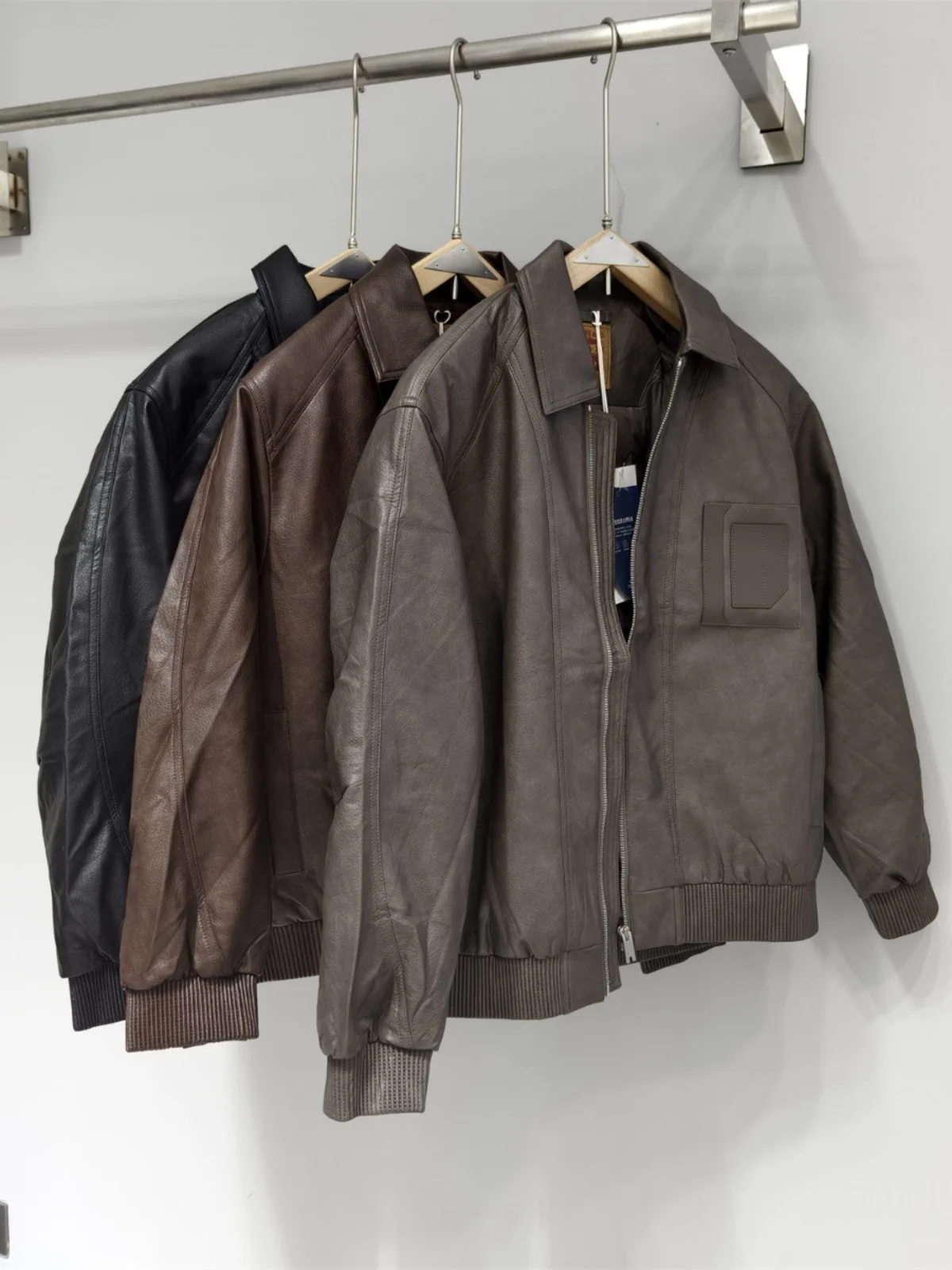 

American Sle Luxury Retro Stand Collar PU Leather down Jaet Men's Winter Loose Warm Outerwear Comfortable Soft Wear Resis...