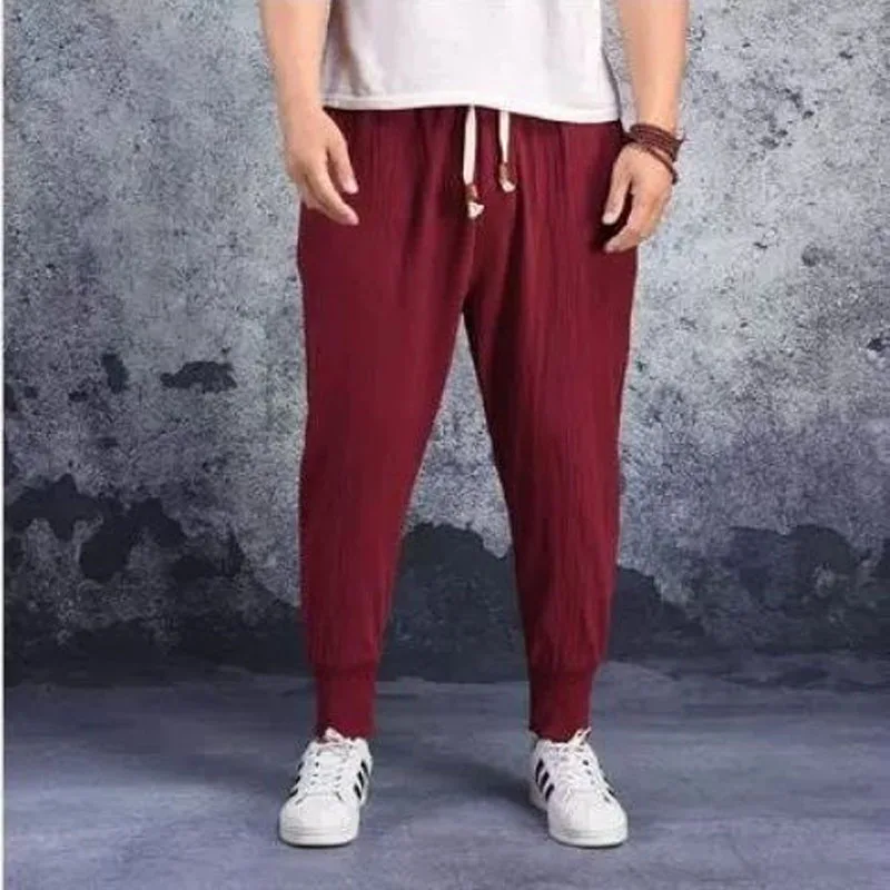 Pantalones Harlan holgados de algodón y lino para hombre, pantalón informal Multicolor, talla grande, estilo chino, Color sólido, cómodo, Verano