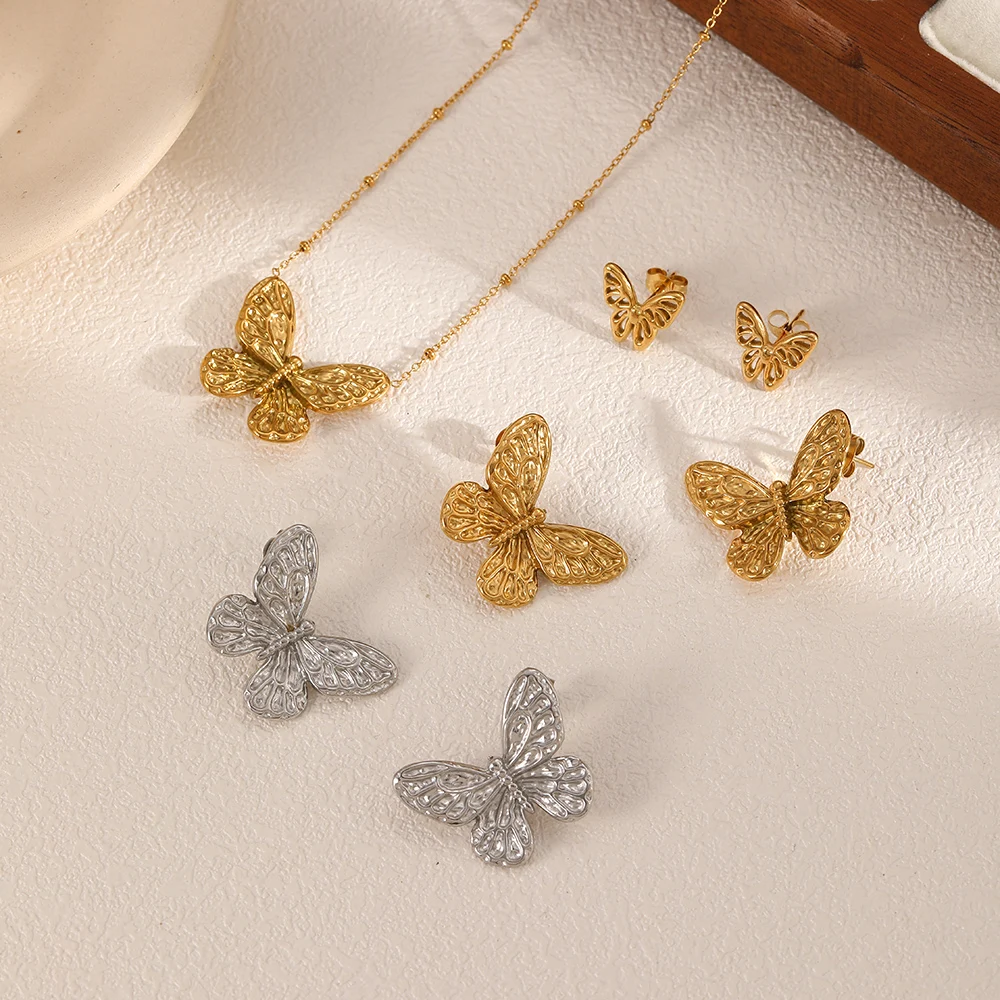 Modische Edelstahl-Ohrstecker mit 18k Goldplattierung in Schmetterlingsform für Damen und Mädchen, Schmuck-Geschenk-Ohrringe – Detail 4