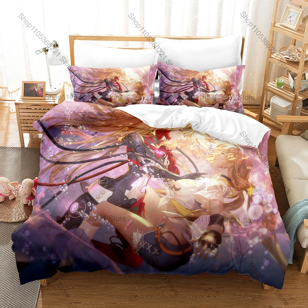 Cool Tower of Fantasy 3PCS Bedding Set Game Character Print Soft Microfiber Duvet Cover Pillowcase Bedroom Decor