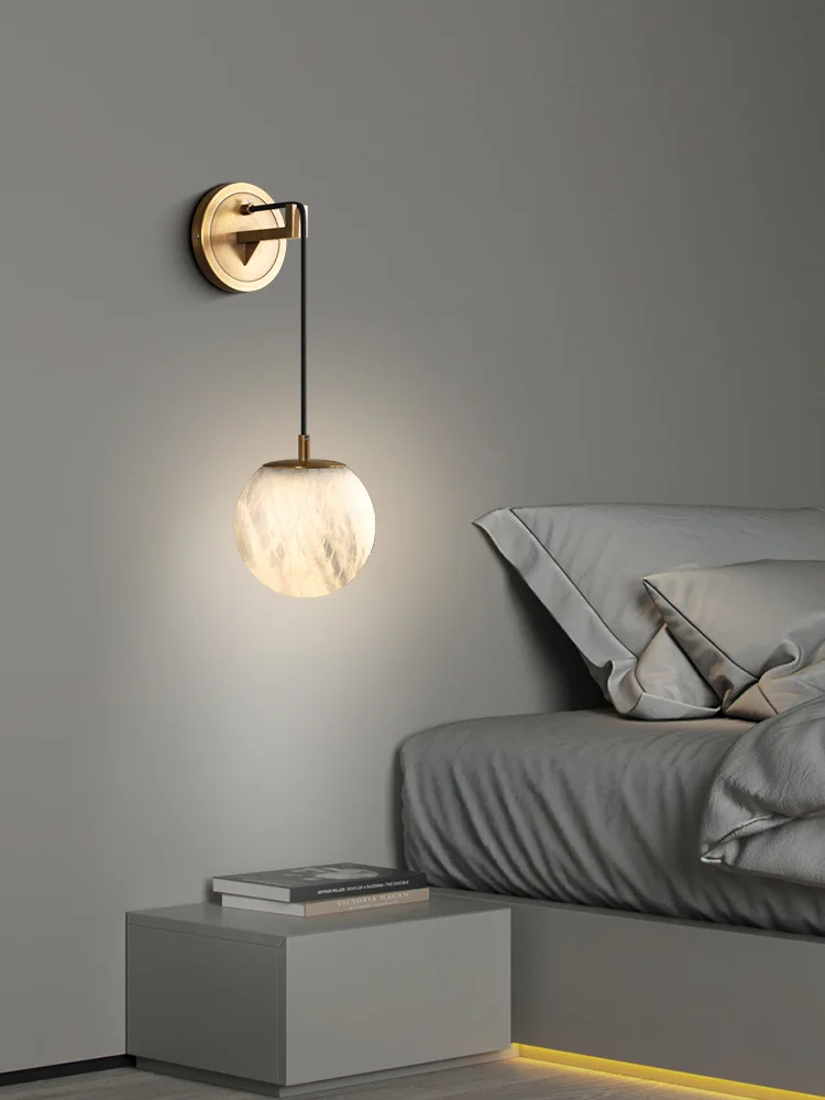 

Italian Luxury Solid Brass Wall Sconce - Spanish Marble Modern Minimalist Light for Multi-Space Bedroom, Accent Wall & Entryway