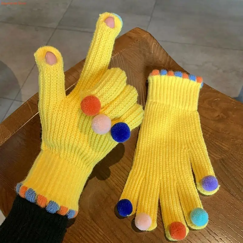 Q5WE Fashion Knitted Thick Gloves for Men & Women Two-finger Exposed Color Gloves Warm Autumn Winter Elastic Gloves