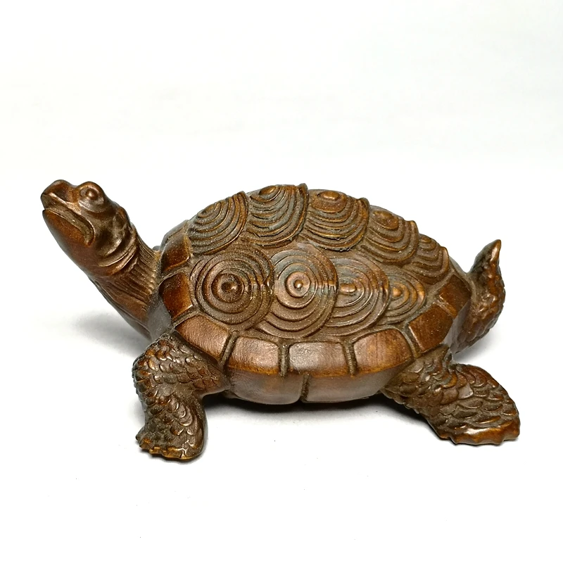 

1919 Antique art Size 3 Inch Old Chinese Boxwood Wood Hand carved Turtle Figurine Statue Decoration Netsuke Gift Collection