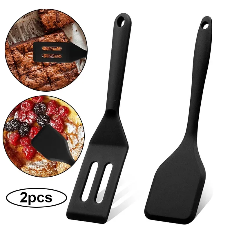 2pcs Mini Silicone Brownie Serving Spatula Set Heat Resistant Cooking Spatula for Flip Eggs Crepe Steak Pizza Kitchen Utensil