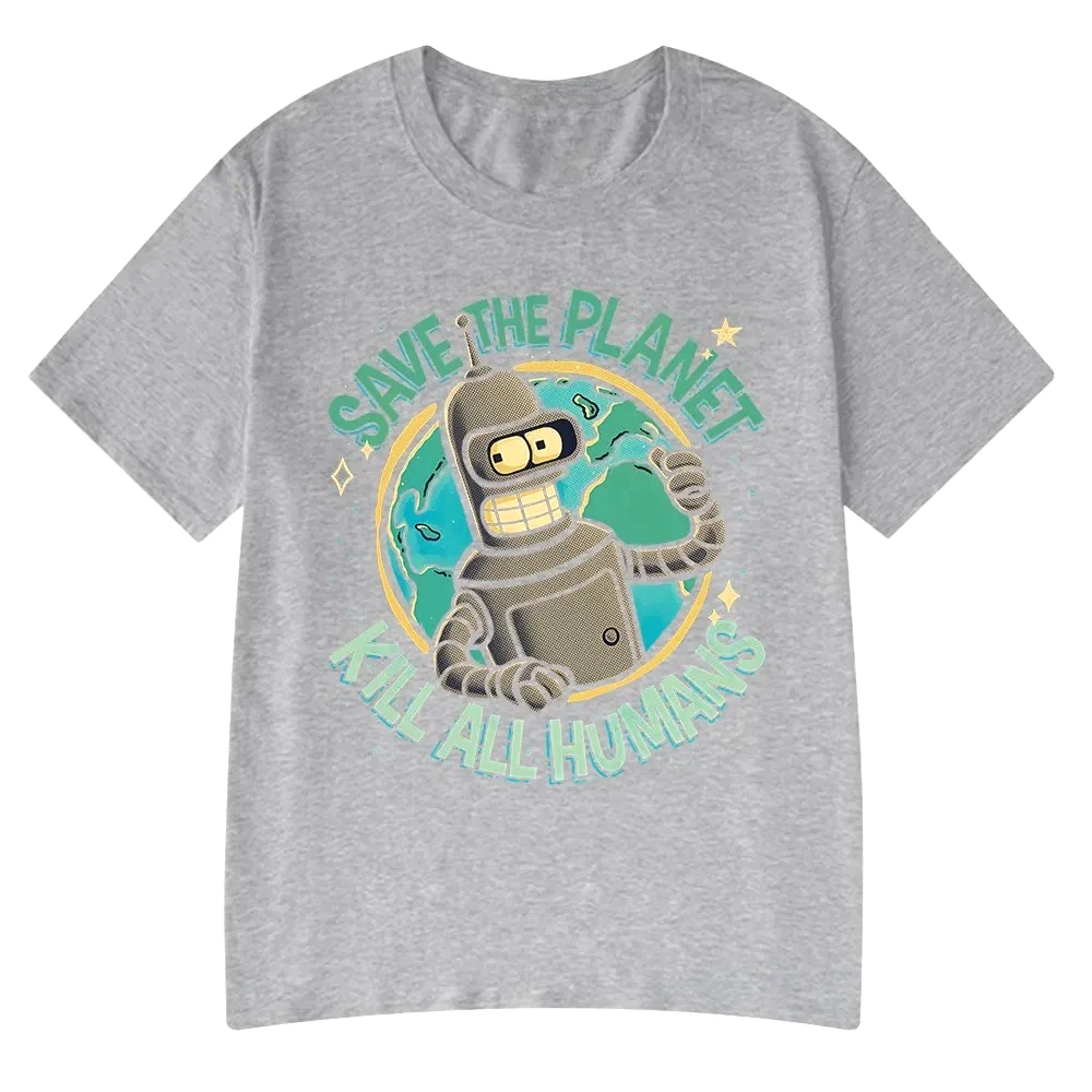 Funny Save The Planet Kill All Humans Robot Graphic Print T Shirt Women Fashion Summer Short Sleeve T-shirt Clothing streetwear image 2