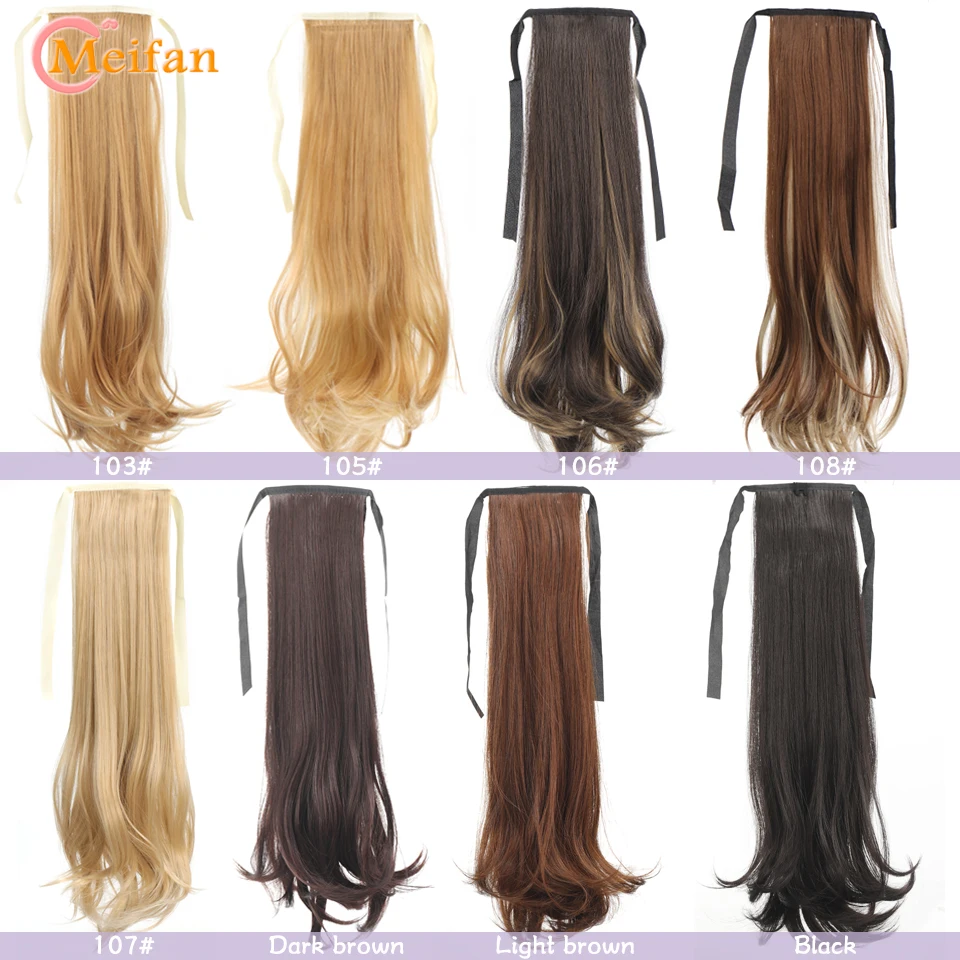 MEIFAN Synthetic Long Straight Ribbon Wrap Pontail Extension for Women Natural Fake Pigtail Hairpiece Clip In Hairtail Extension