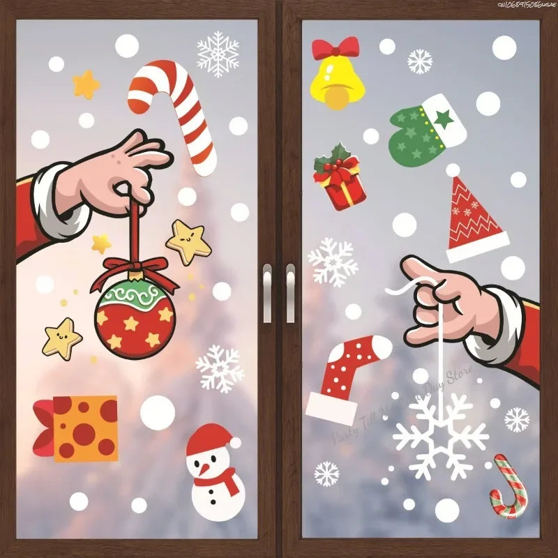 Christmas Stickers Santa Claus Hand Hanging Ball Xmas Tree Sticker Gingerbread Man Sock Window Sticker 2025 Happy New Year Decor