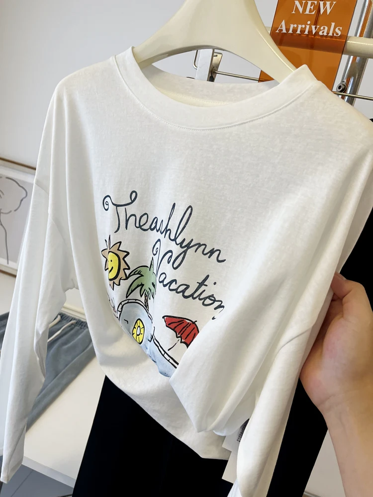 

Loose Fit Long Sve T-irt Women Summer Thin Letter Print Oversized Cover up Top Comfortable Breathable Sun Protection