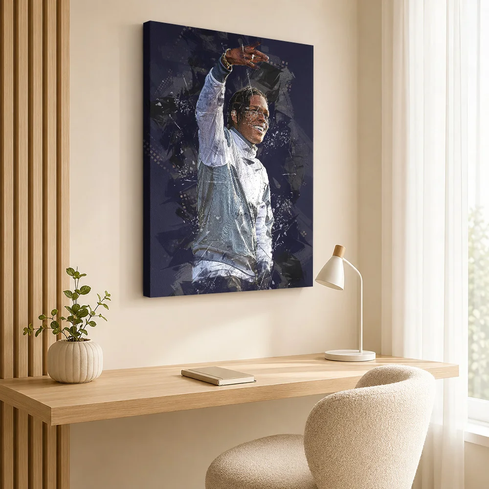 Rapper Performing On Stage Framed Canvas Poster Customized Photo Visible Brushstrokes Wall Art For Urban Loft Music Lover Gift