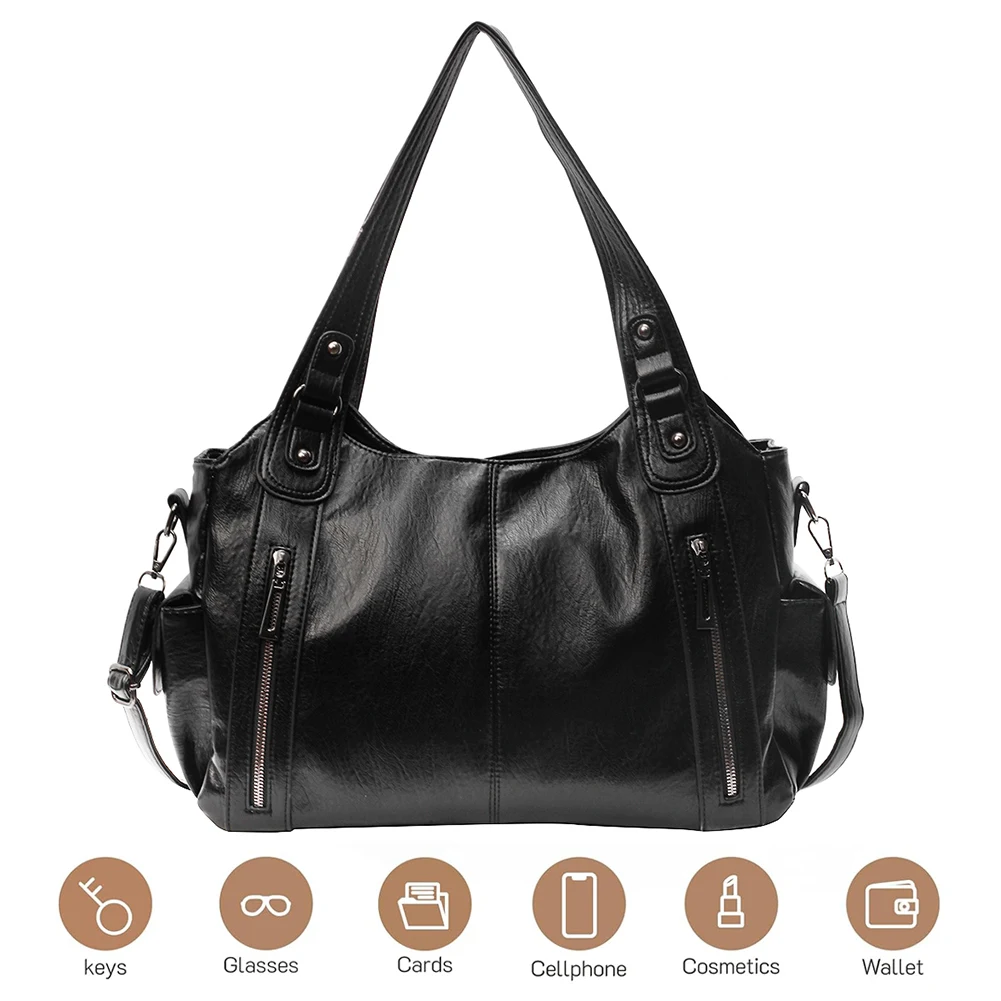 

Women’s Casual Tote Shoulder Bag with Zipper Multiple Compartments Crossbody PU Leather Messenger Bag for Work and Travel