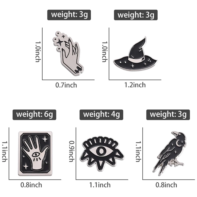 Black Witch Enamel Pin Custom Starry Eye Wizard Hat Tarot Hand Raven Crow Brooch Lapel Badge Punk Gothic Jewelry Gift for Friend