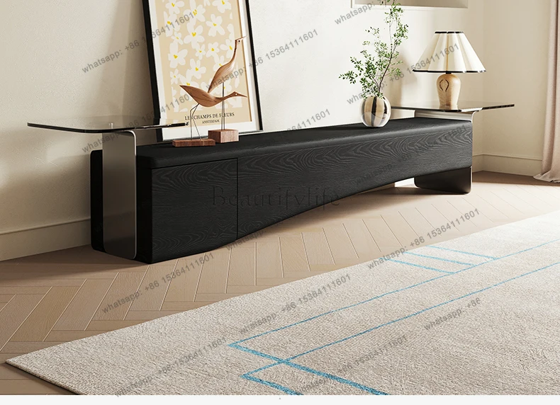 Retro home all solid wood black ash wood TV wall, medieval style