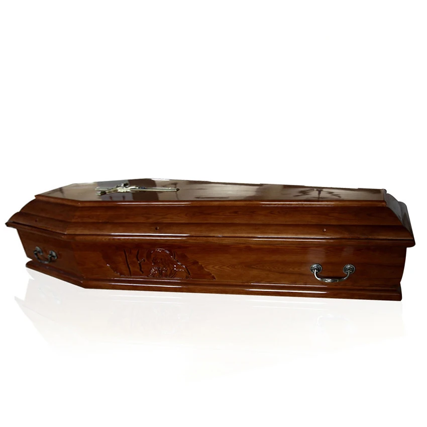 JS-UK009 Trade Assurance european style flat lid MDF lacquered Cheap funeral cardboard coffins