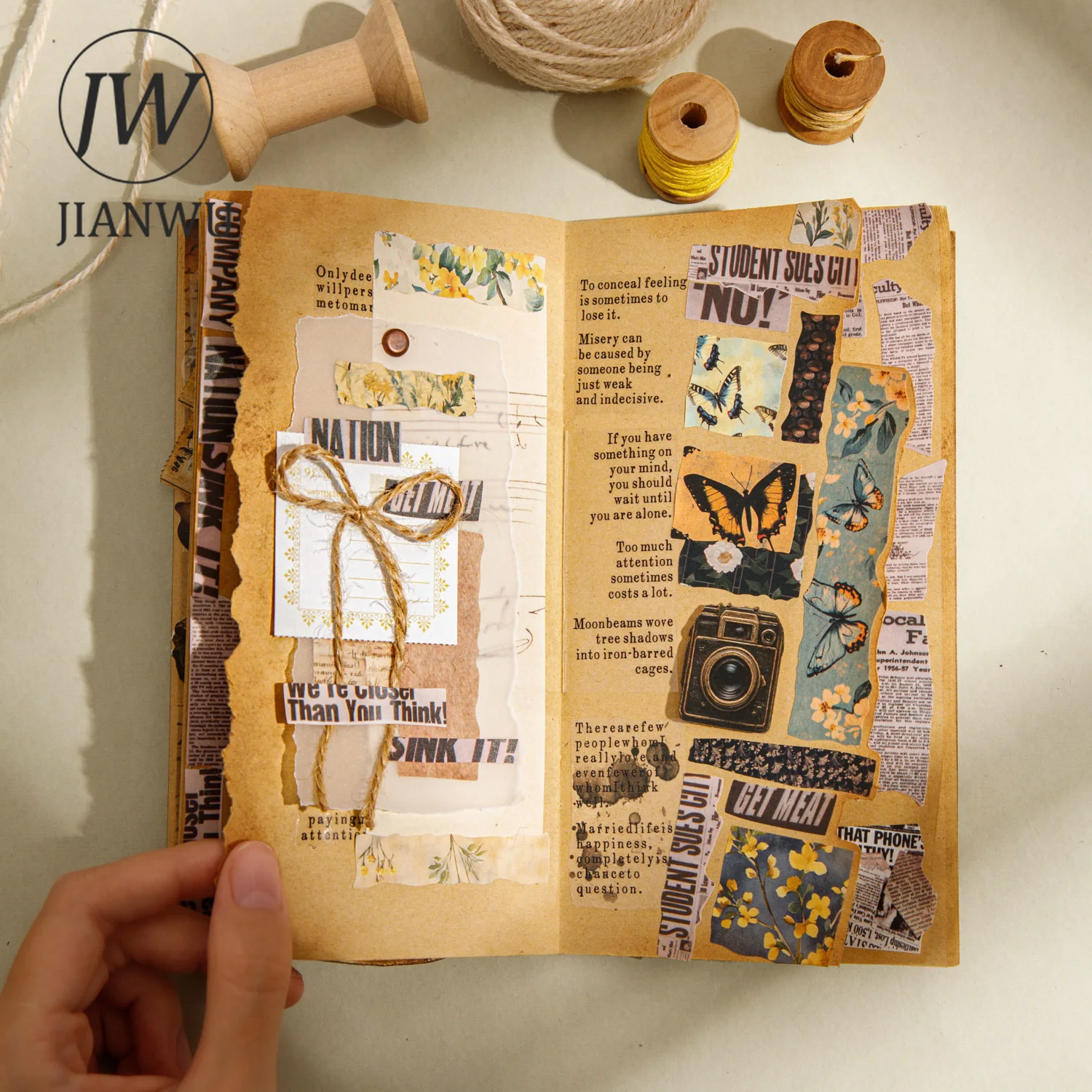 Jianwu 50mm * 200cm série de fragmentos artesanais vintage flor borboleta paisagem material fita colagem diário criativo papelaria