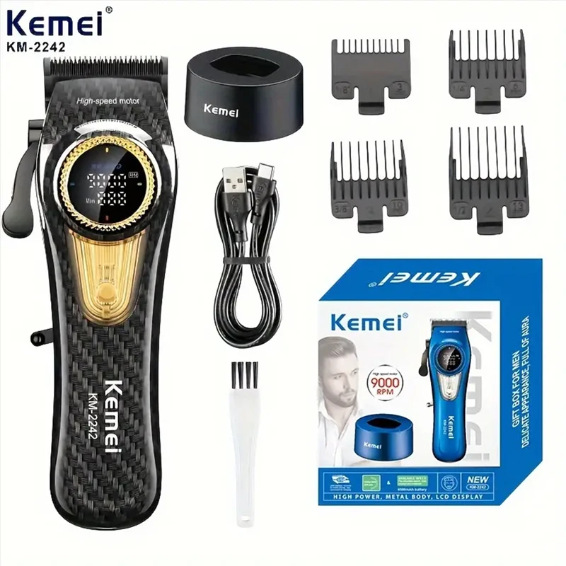 

Kemei KM-2242 professional hair clipper - USB rechargeable, brushless motor, adjustable blade hair trimmer for men limit comb