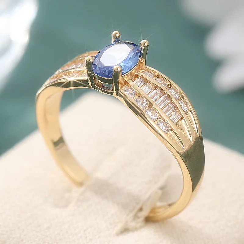 Luxuriöse blaue und weiße Zirkonia-Ringe im Retro-Stil, exquisiter Damenschmuck