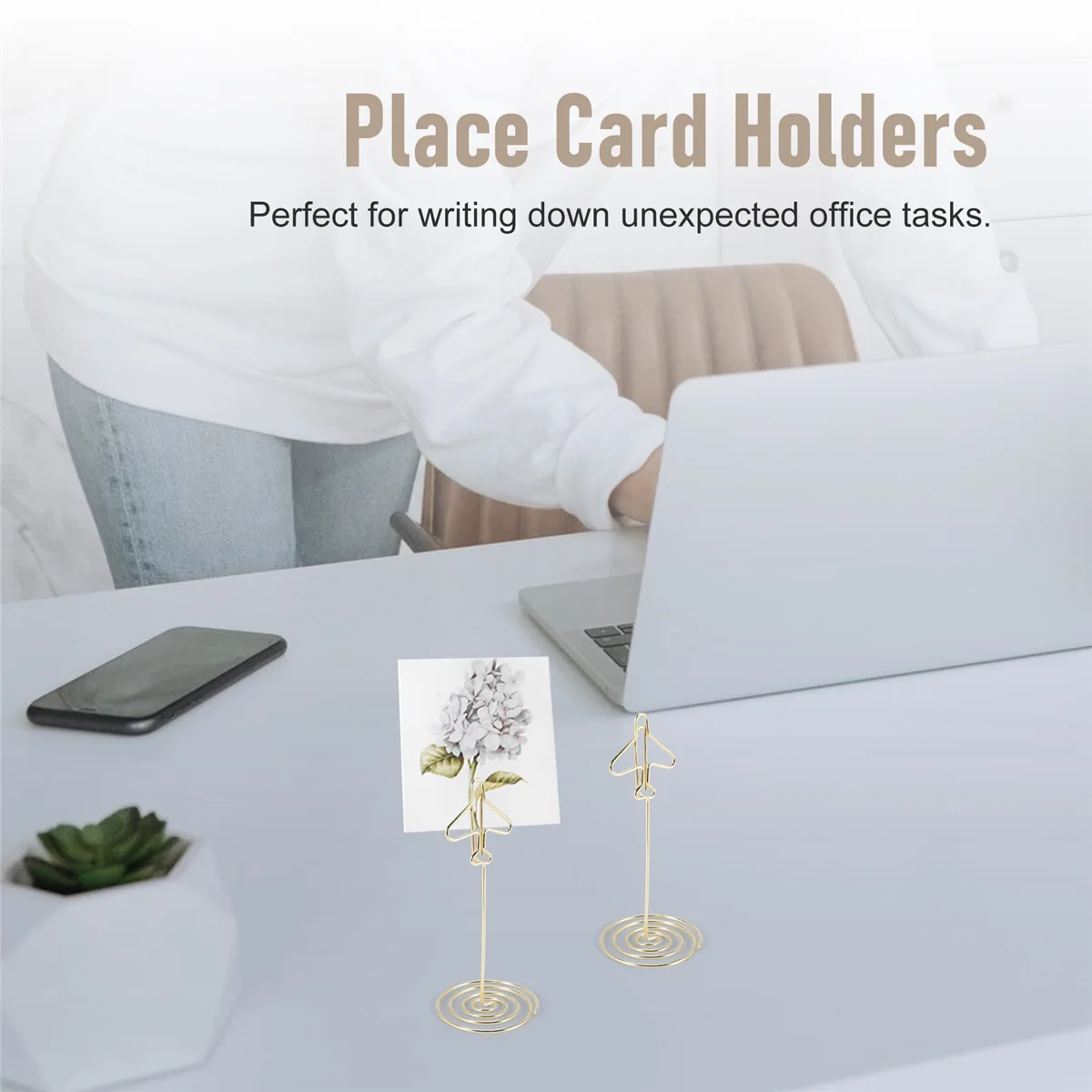 10Pcs Memo Clip Holder, Table Number Name Card Holder Desktop Metal Business Card Photo Gold Plane Frame with Base