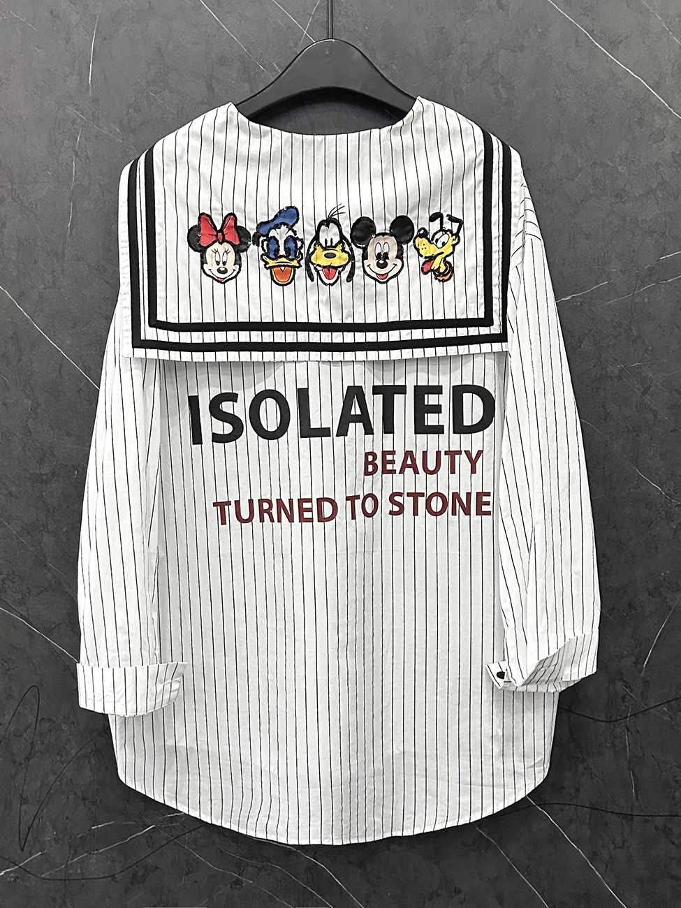 ديزني ميكي الكرتون لطيف البحرية طوق قميص الإبداعية Kawaii الفتيات الربيع والصيف رقيقة عارضة فضفاض معطف فوقي هدية بالجملة