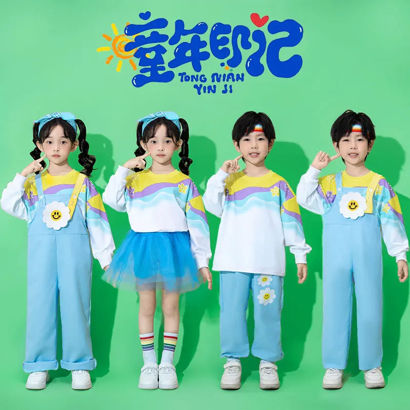 

Children Cheerleading Uniforms Elementary School Athletic Meets Boys Bibs Long Sleeves Kids Fall School Uniforms