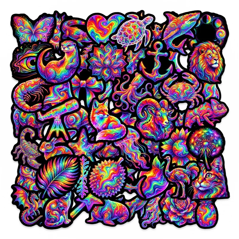 

50PCS Cute Tie Dye Rainbow Animal PVC Sticker Aesthetic DIY Decoration Phone Laptop Luggage Skateboard Graffiti Decals