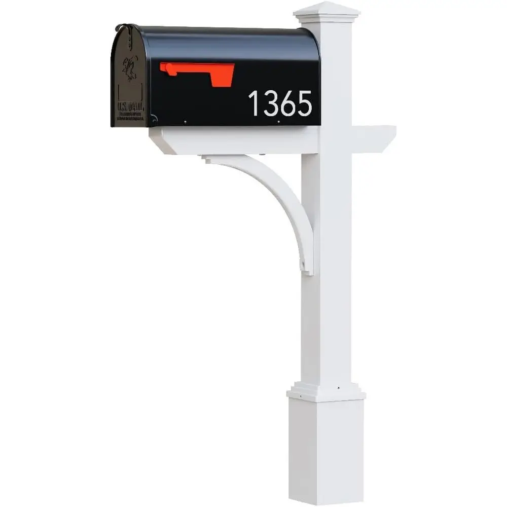 

Personalized Large Black Mailbox with Square White Post and Custom House Numbers