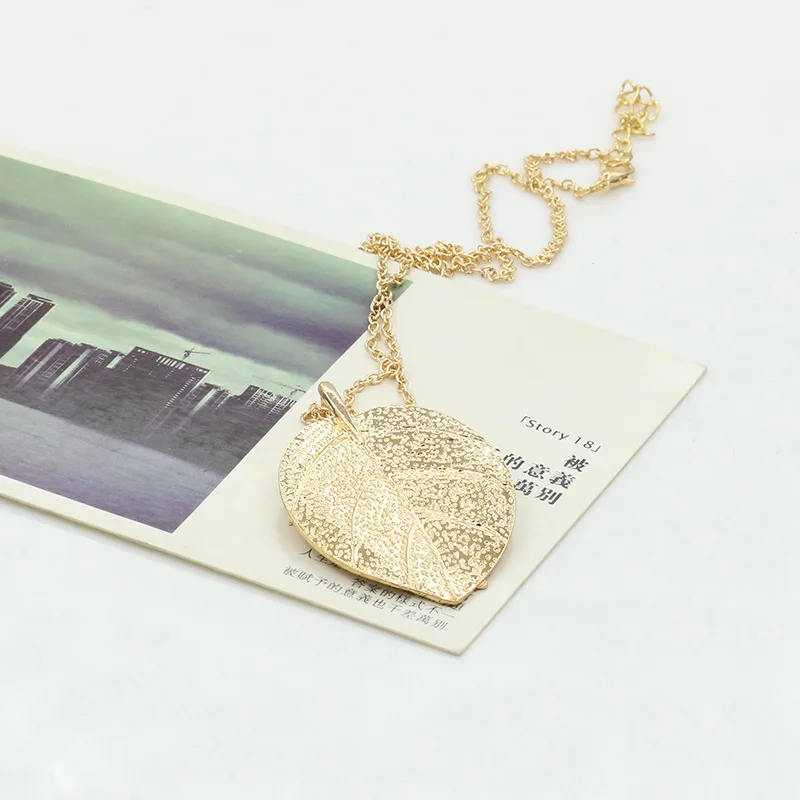 Leaf Necklace Cheap Fashion Jewelry Maxi Long necklace Gold-Color Chain Leaf Design Pendant Necklaces For Women Jewelry  N1014