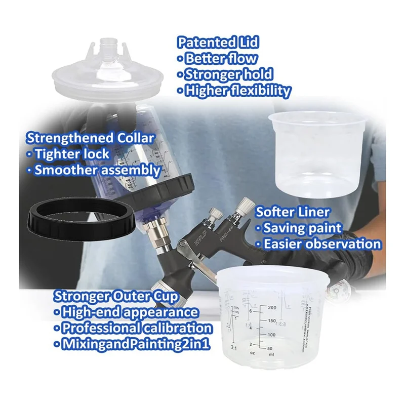 

A70P 22-унций вкладыш для пистолета-распылителя и крышка или автомобильный пистолет, 50 упаковок пистолетов для распылительной краски с крышкой, 1 жесткая чашка с удерживающим кольцом Easy T