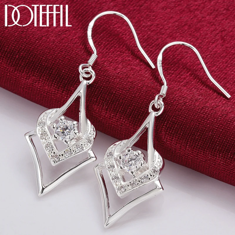 DOTEFFIL 925 Sterling Silver AAA Zircon Heart Drop Earrings Charm Women Jewelry Fashion Wedding Engagement Party Gift