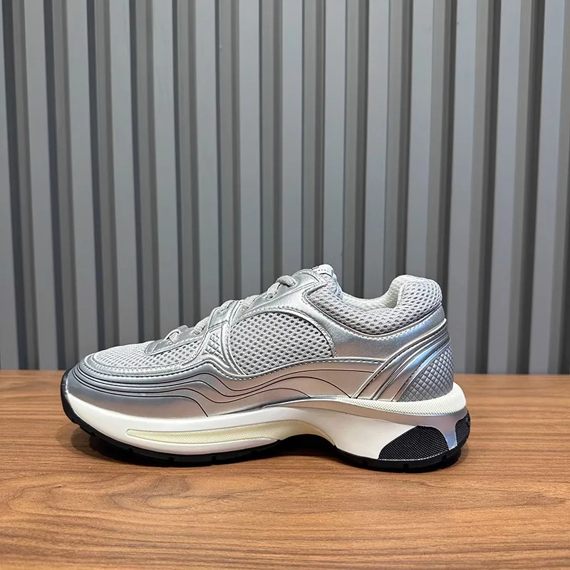 2026 Nieuwe Silver Horn King Dikke Zool Sportschoenen Heren Echt Leder Casual Shoes Cross-Border 23C Dad Shoes Leisure Sneakers