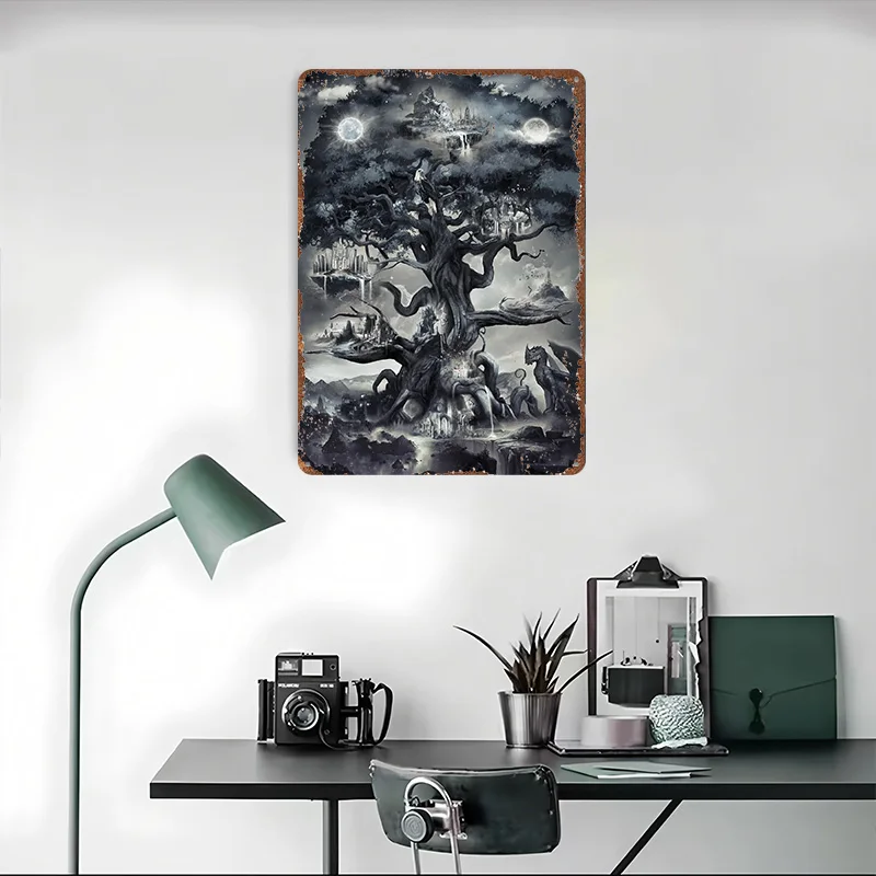 Yggdrasil Norse World Tree Metal Poster Wand Deko علامات القصدير المعدنية القابلة للتخصيص لتزيين جدران فن الأشياء لتصميم الغرفة #4