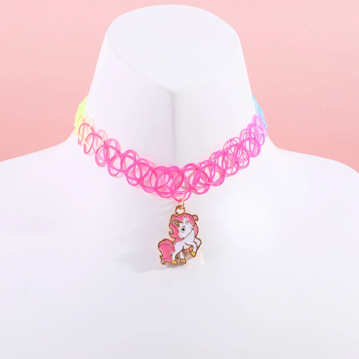 Makerlands Children Bear Rainbow Necklace Girl Choker Clavicle Necklace for Children Jewelry Gift for Girl Wholesale