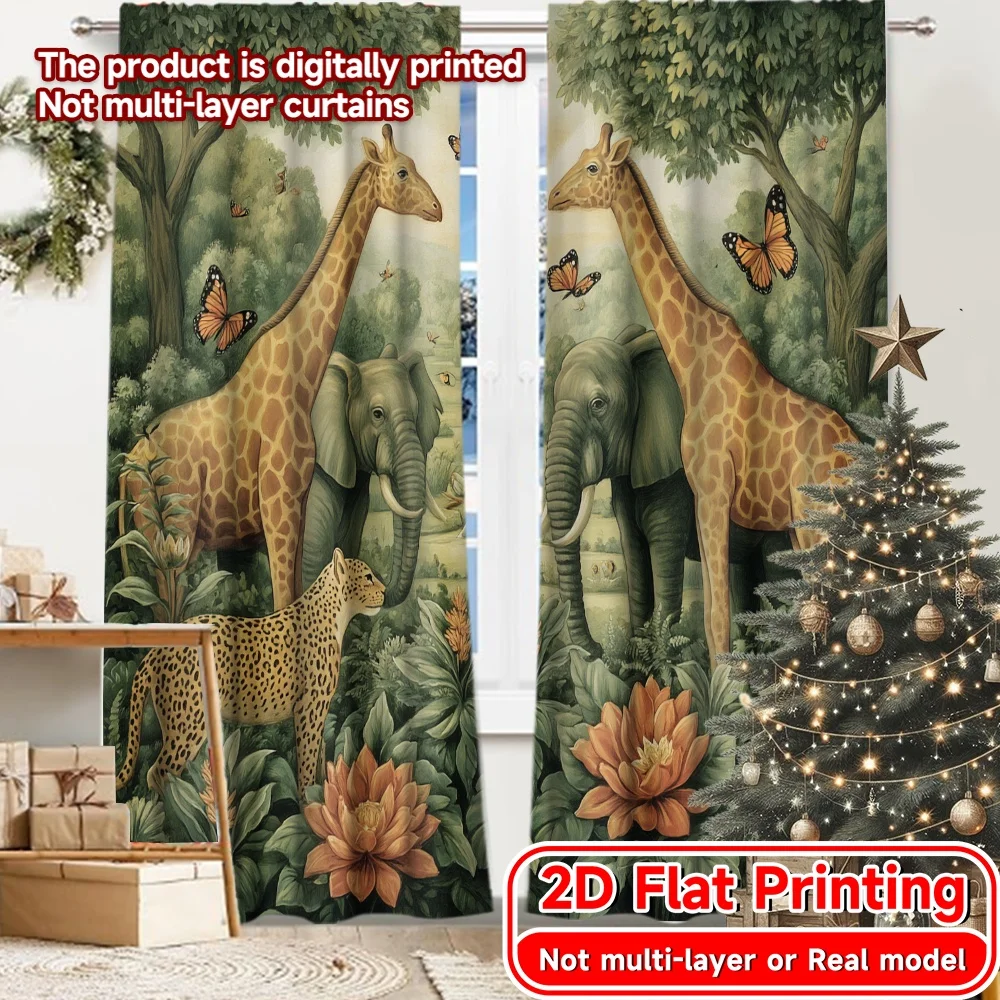 2D FLAT PRINTING 2pcs Curtains (Without Rod) Jungle Animals and Butterflies Saint Patrick is Day Festival Popular