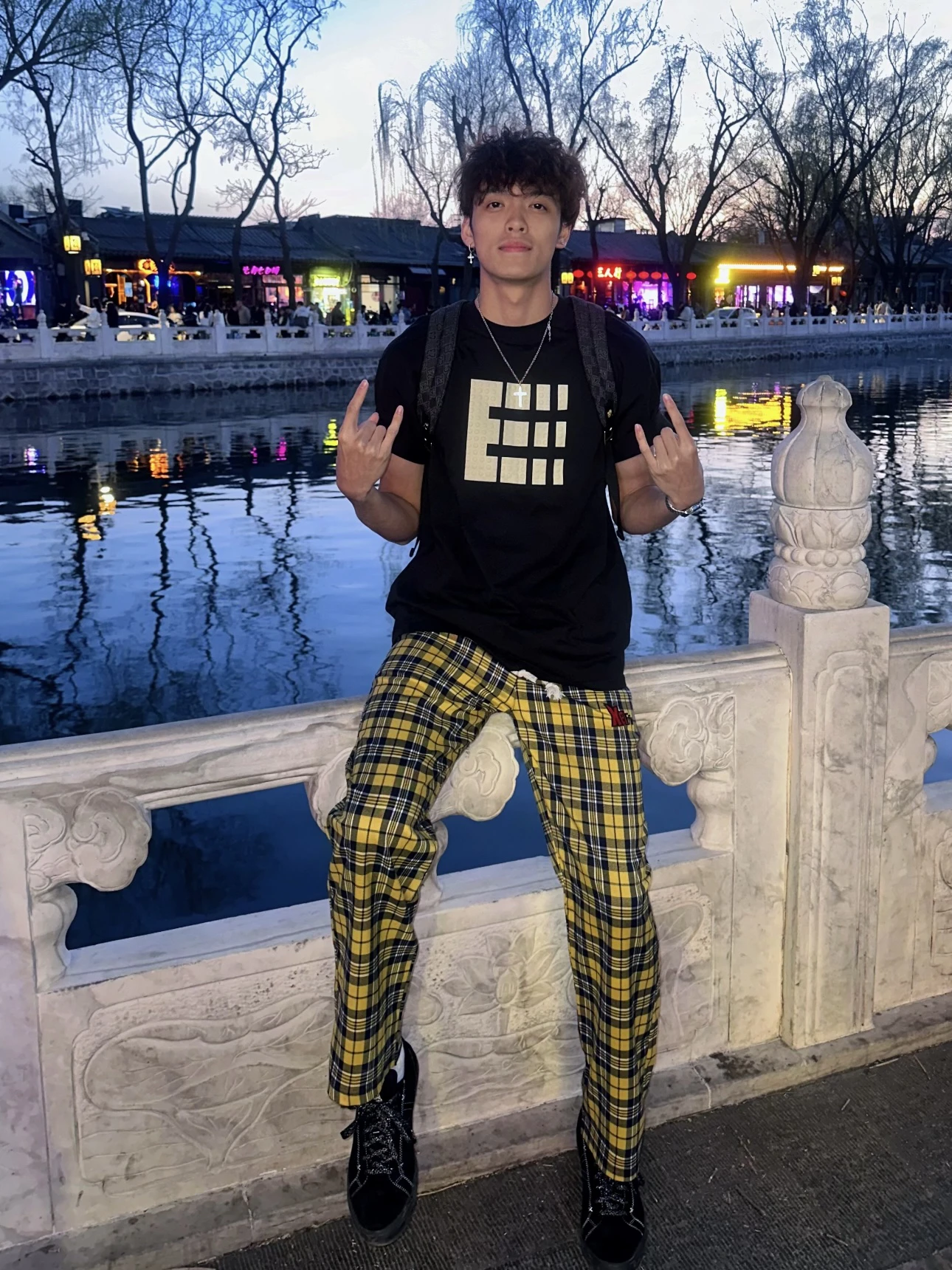 

American Retro Yellow Color Blo Plaid Men's Casual Straight Leg Pants Leisure Versatile Wide Leg Long Trousers
