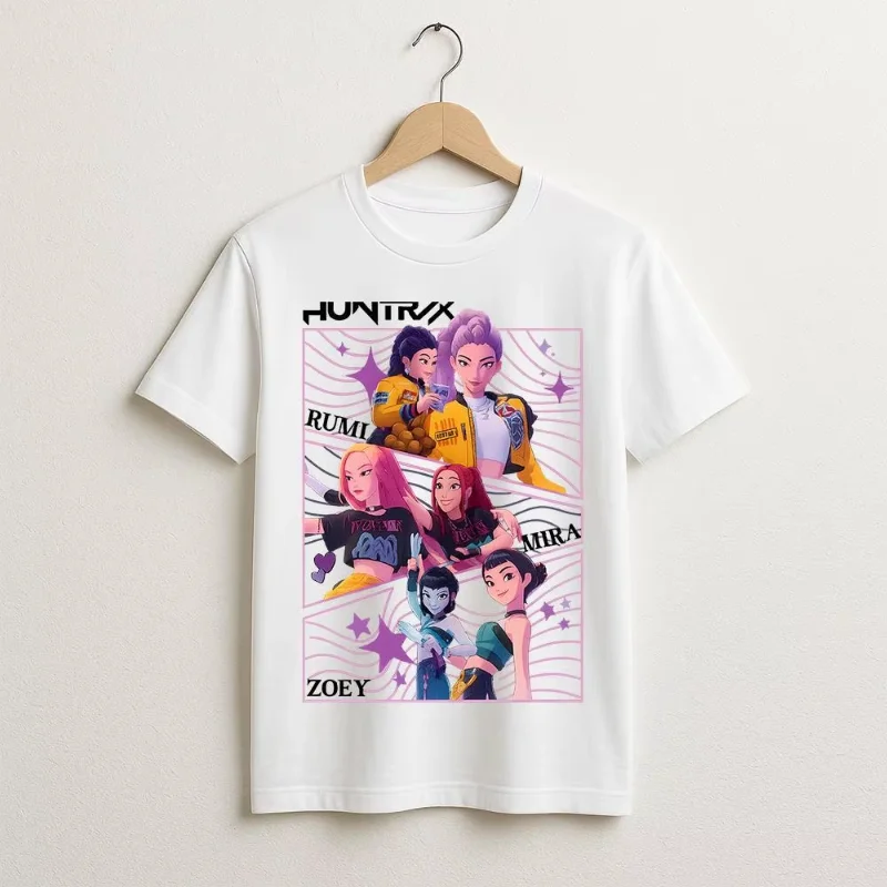 2025 شعبية KPop شيطان الصيادين ثلاثية الأبعاد مطبوعة Harajuku موضة الكرتون نمط فضفاض وتنفس التجفيف السريع الجولة الرقبة #4