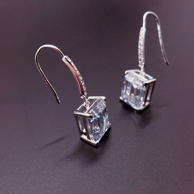 Boucles d'Oreilles en Platine Massif PT950, Clou en Diamant Moissanite de Princesse, Bijoux de Mariage, Cadeau d'Anniversaire, Promesse, pour Femme, 1ct/Pièce