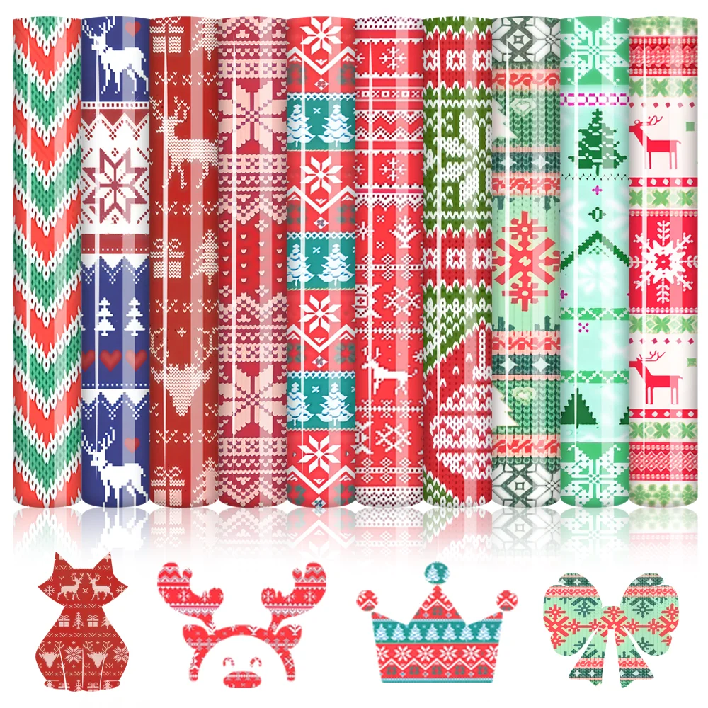 10 أوراق فينيل متماسكة على طراز عيد الميلاد مقاس 12 × 9.8 بوصة - سهلة القطع/الإزالة، مريح للكي، يعزز اهتزاز عيد الميلاد #1
