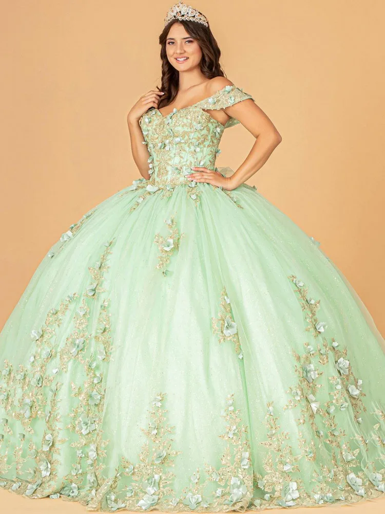 

Green Women Wedding Dress Tulle Flowers Gold Flory Appliques Sleeveless For Bridesmaid Evening Banquet Birthday Party Gown