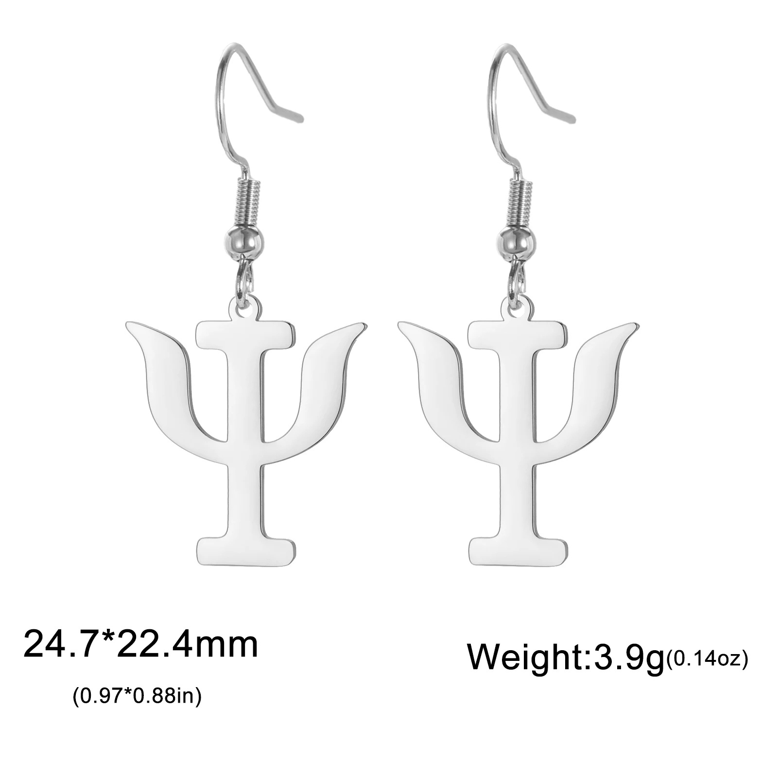 男性と女性のためのシプリスダングルピアス,PSIシンボル,ステンレス鋼ペンダント,ギリシャ文字,ゴールドカラー,クリスマスプレゼント