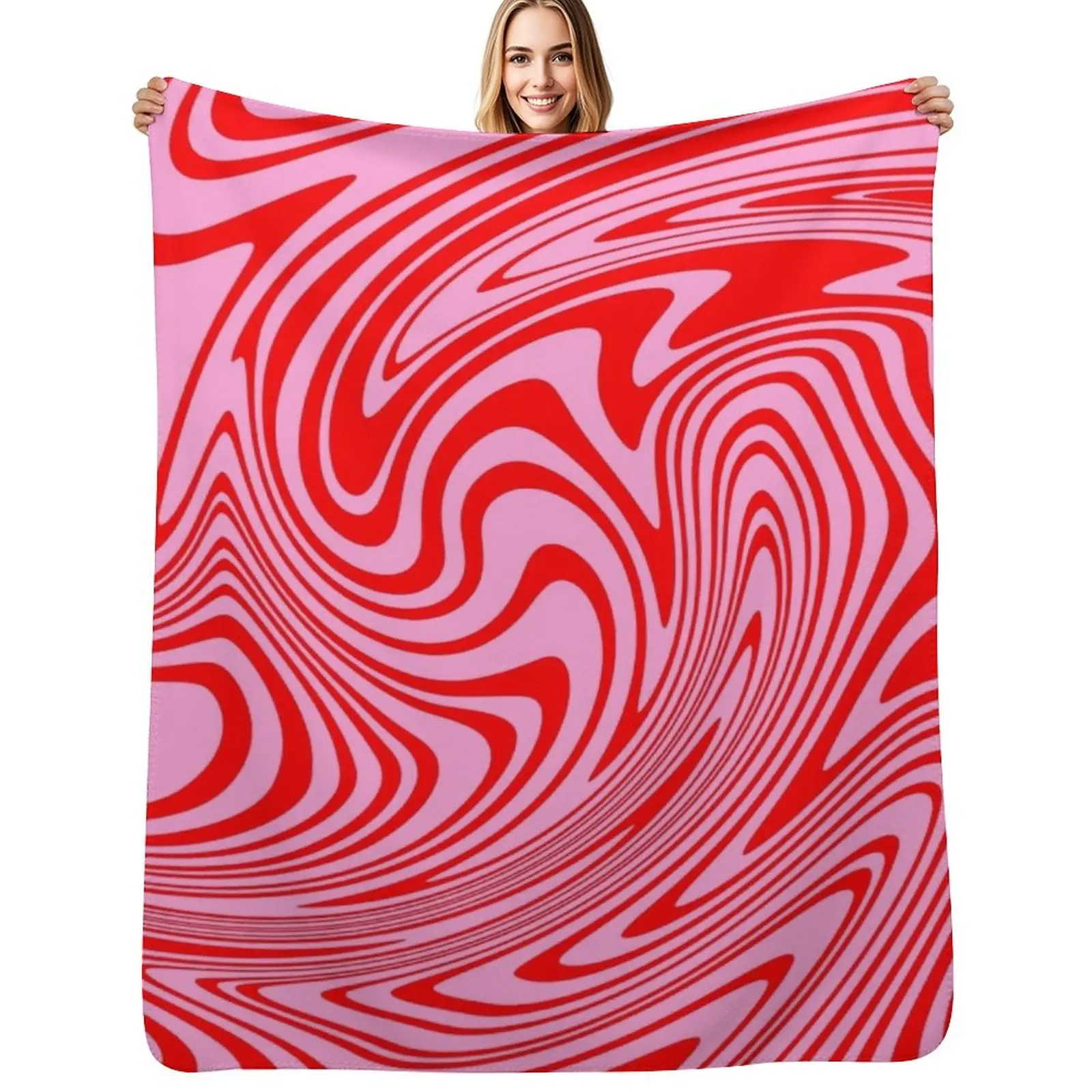 

Retro Swirl Pink Groovy Abstract Pattern Throw Blanket Soft Solid Color Blanket for Couch Bed
