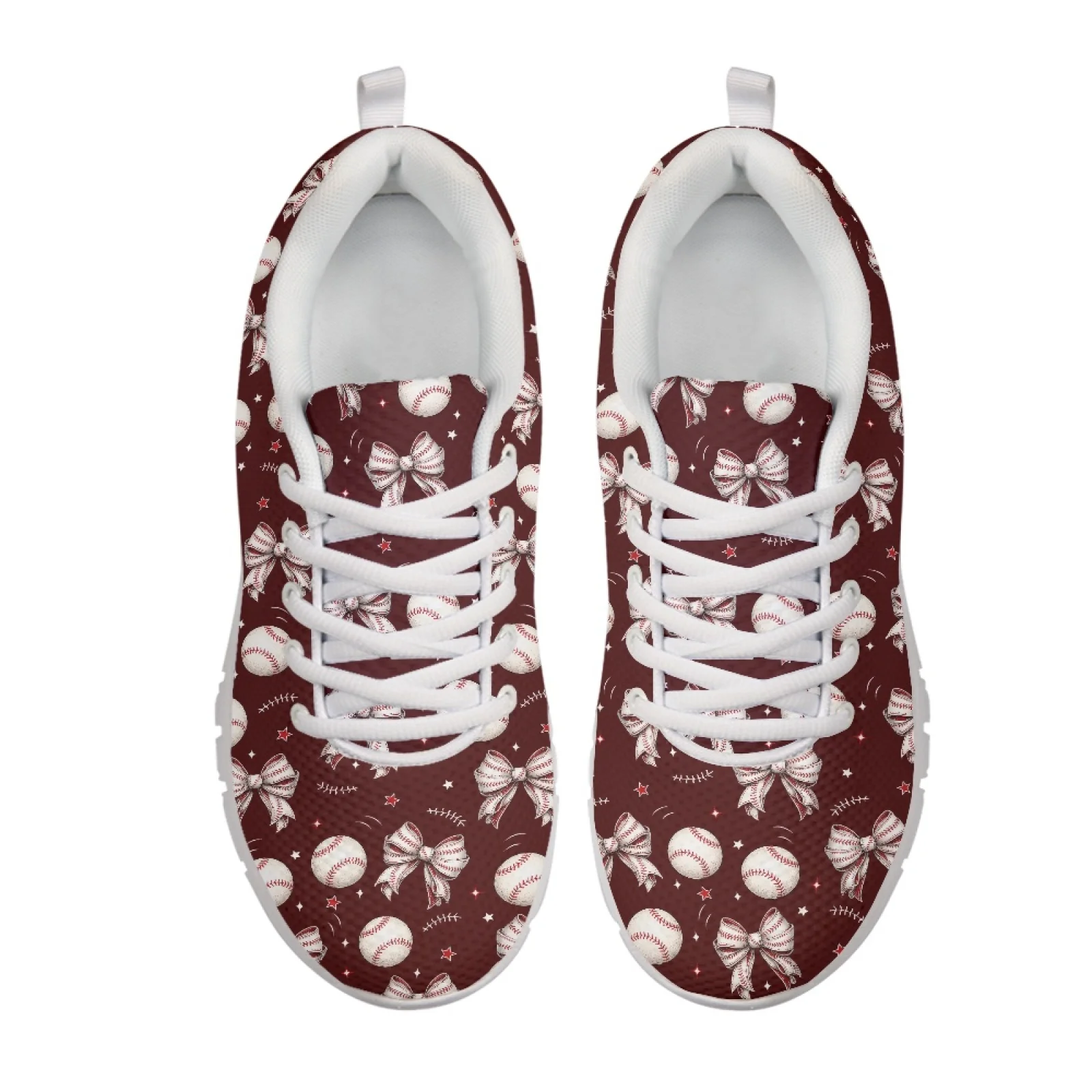 Coloranimal Baseball Bow Print Mesh EVA Sole Athletic Walking Sneakers Anti Slip Sports Tennis Shoes for Ladies New Design