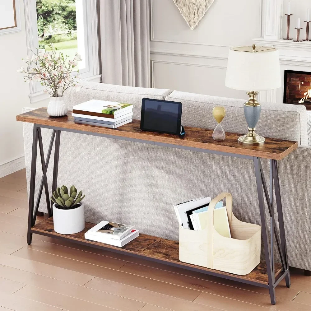 

Console Table, 63" Industrial Entryway Table, Extra Long Sofa Table Behind Couch, X-Shaped Support, for Entryway, Hallway