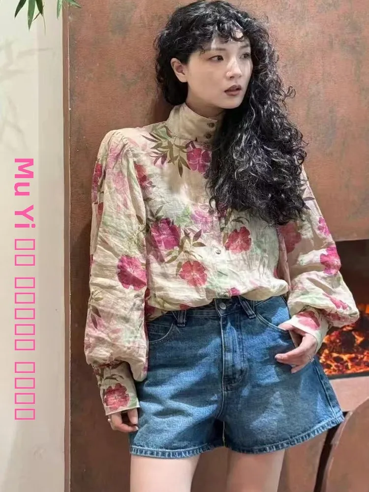 

Удобное, универсальное, высококачественное льняное платье с принтом, воротником-стойкой, в стиле ретро, в гонконгском стиле, свободного кроя, длинное, для женщин.